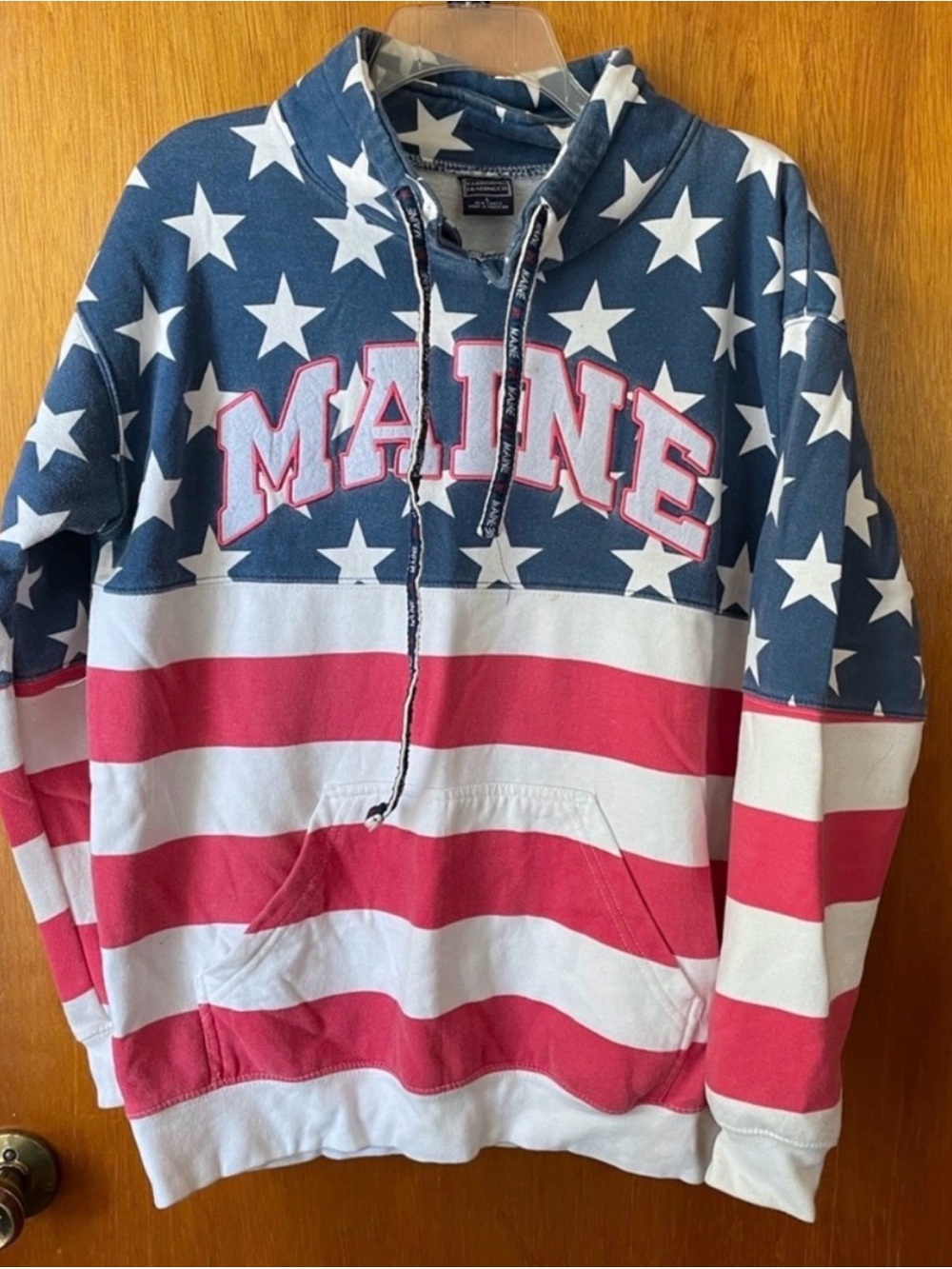 Maine Stars & Stripes Pullover Hoodie - Red, White & Blue